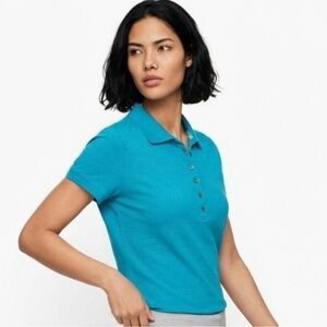 Talbots Teal Soft Stretch Modal Cotton Preppy Polo Top Petite Large